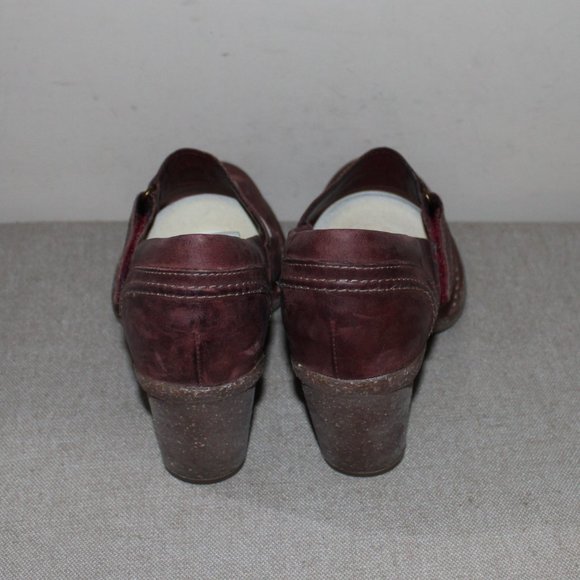 CLARKS LADIES CHUNKY HEELS SHOES - 7 1/2 - BURGANDY - Picture 4 of 7